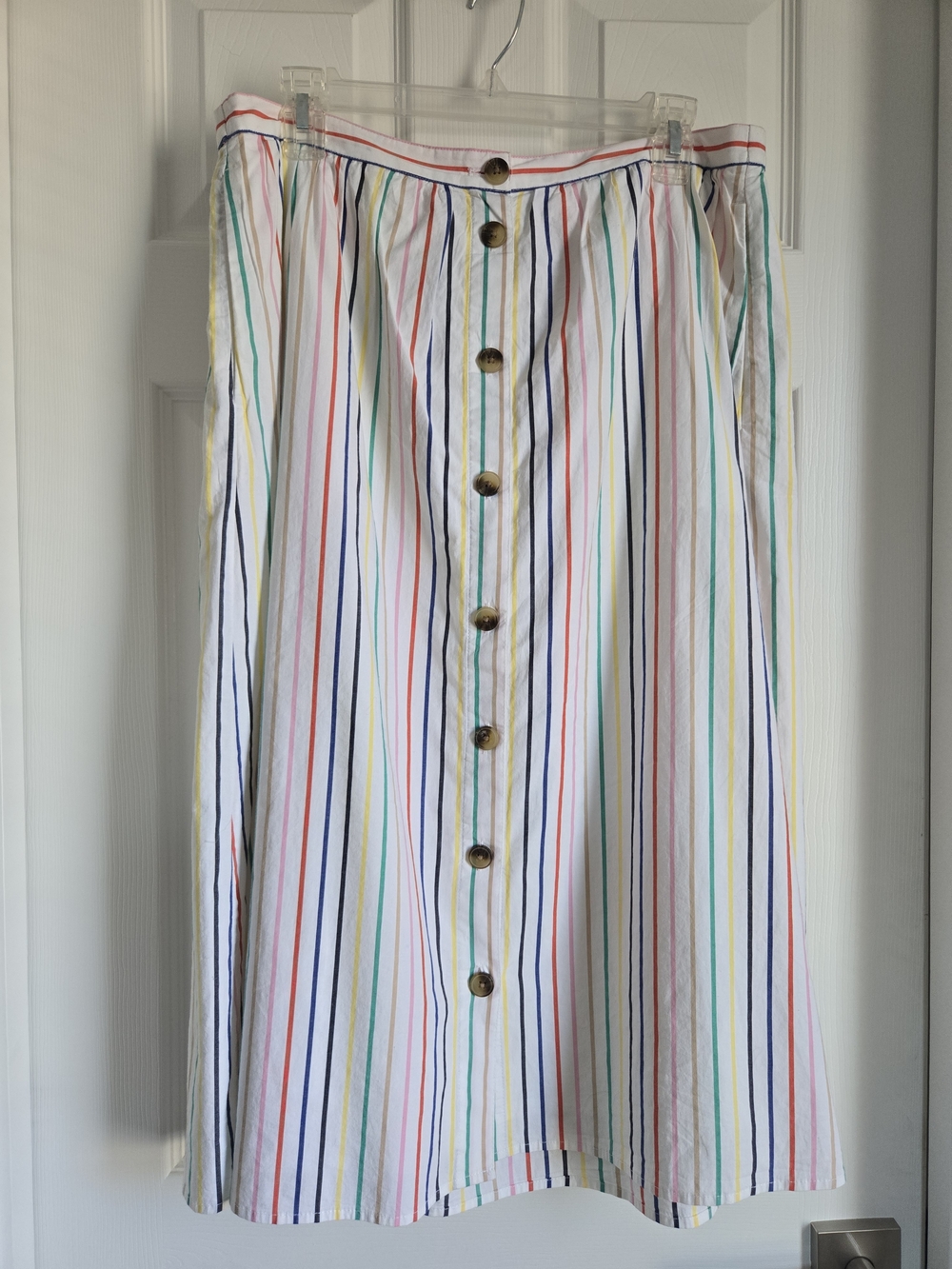 J. Crew White Midi Skirt with Multicolor Vertical Stripes
